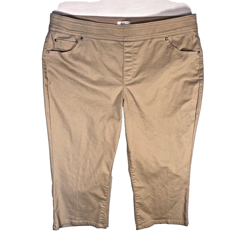 Kim Rogers Capri Pants Womens 16P Beige Brushed Cotton 5-Pocket Pull On Stretch